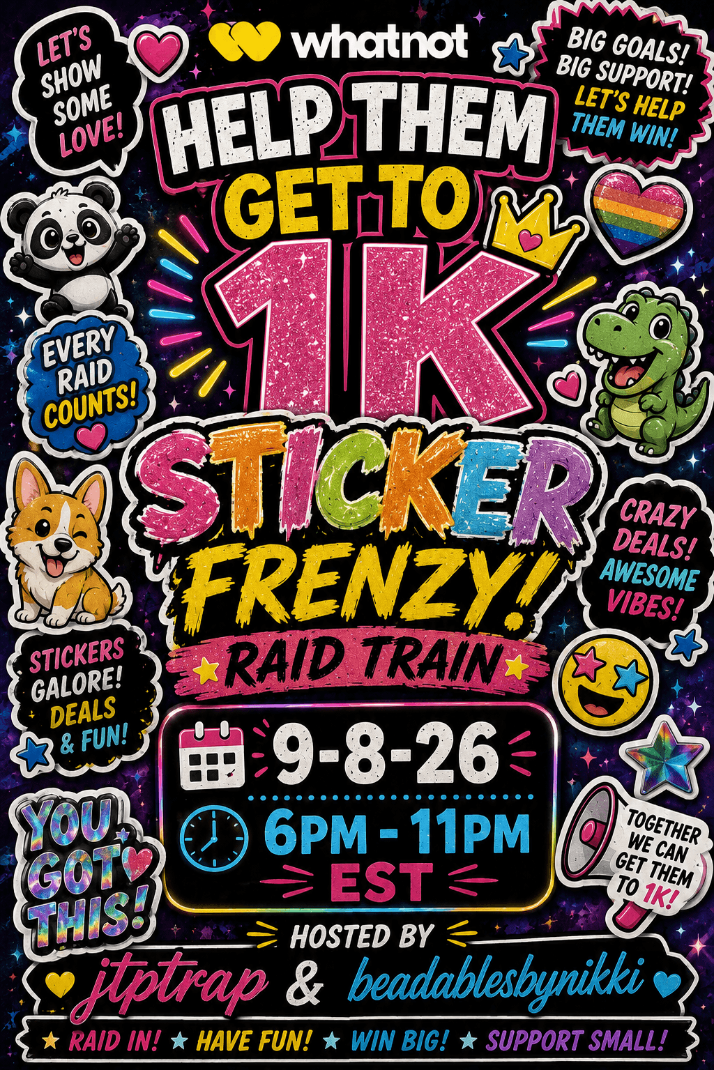 Help Them Get to 1K Sticker Frenzy Raid Train!!!